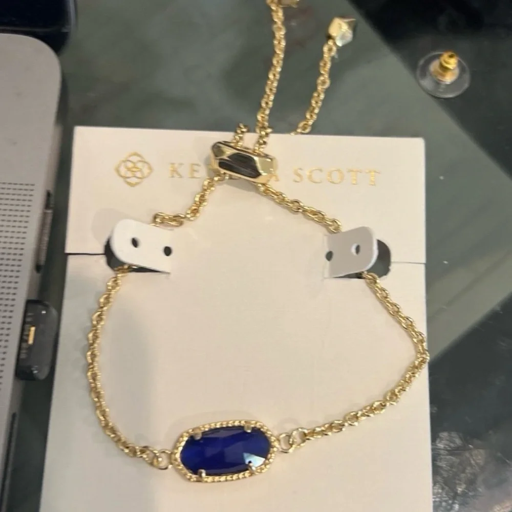 NWT Kendra Scott Elaina Gold Adjustable Chain Bracelet Cobalt Cat’s Eye